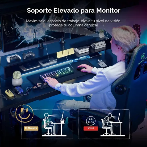 Miniatura 8 de GTPLAYER Escritorio eléctrico de pie con cajones, escritorio de juegos ajustable de altura de 48 x 24 pulgadas con soporte para monitor, tomas