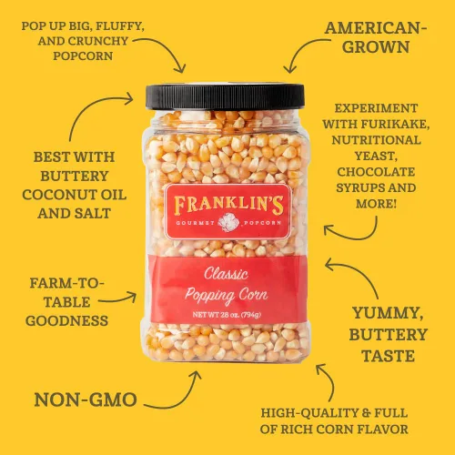 Miniatura 2 de Tubo de palomitas gourmet de Franklin's de 28 oz: granos clásicos para hacer palomitas - Hecho en EE. UU., sin OMG y 100% natural - Granos