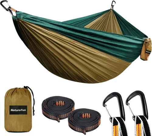 Miniatura 18 de NATUREFUN Hamaca ultraligera para viajes y camping Capacidad de carga de 300 kg, transpirable, de secado rápido Incluye 2 mosquetones premium, 2
