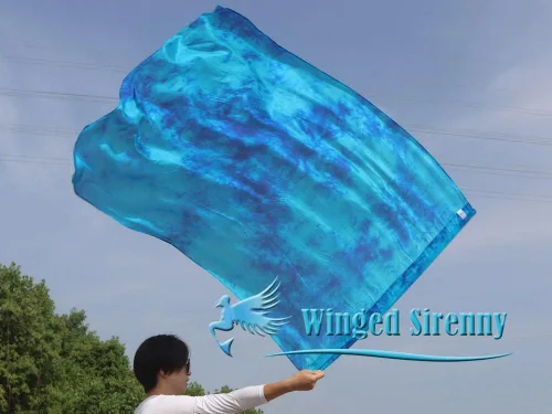 Miniatura 5 de Winged Sirenny Banderas flexibles de alabanza porfética de adoración de danza, serpentina rectangular de 50 pulgadas (luna azul)