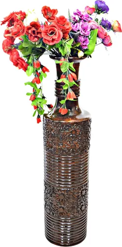 Uniquewise Florero decorativo de madera de mango curvado a mano marrón con patrón texturizado único, 36 pulgadas