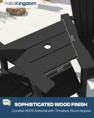 Miniatura 4 de Juego de 2 sillas altas Adirondack de Patio Kingdom, sillas de cubierta de HDPE con bandejas conectadas y agujero para sombrilla, taburetes de bar