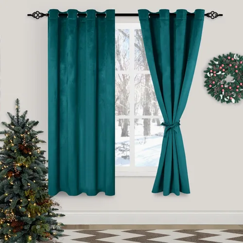 Miniatura 24 de XWZO Cortinas de terciopelo azul de 63 pulgadas de largo, elegantes cortinas de lujo suaves para sala de estar, aislamiento térmico, oscurecimiento