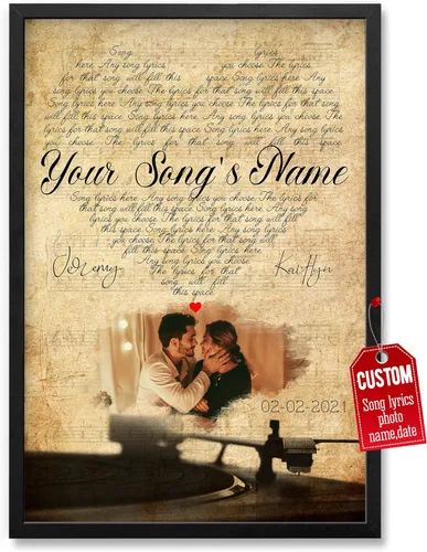 Miniatura 22 de H-DEWALL Póster personalizado de letras de canciones, regalo de boda único para parejas, personaliza con tus propias fotos, nombres y fecha, sin