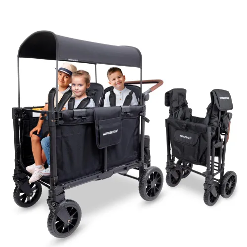 Miniatura 2 de WONDERFOLD W4 Luxe Pro Cochecito tipo vagón (4 plazas) - Cochecito tipo vagón plegable con asientos que cuentan con arneses de seguridad de 5 puntos