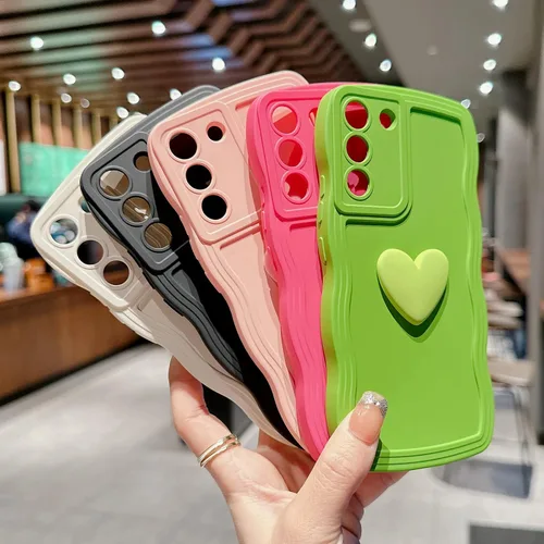 Miniatura 4 de Funda para Samsung Galaxy S22 para mujer, linda funda Kawaii 3D Love Heart color sólido rizado ondulado lente de cámara cubierta a prueba de golpes