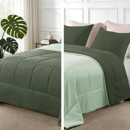 Miniatura 13 de Exclusivo Mezcla Juego de edredón ligero reversible tamaño individual, edredón alternativo al plumón con 1 funda de almohada, juego de ropa de cama