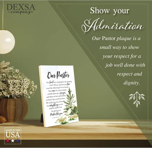 Miniatura 4 de DEXSA Our Pastor - Placa de madera con citas inspiradoras de 6 x 9 pulgadas, elegante marco vertical para pared y decoración de mesa, caballete