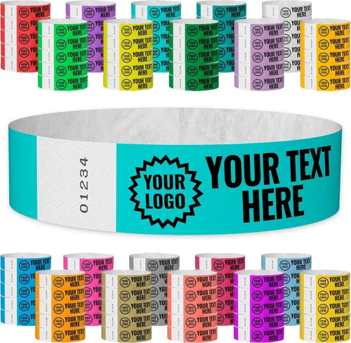 Miniatura 16 de WristCo Pulseras de Impresión Personalizada Azul Neón – 2,000 Unidades Tyvek ¾" x 10" – Añade Cualquier Texto, Logotipo e Imagen y Recibe Pulseras