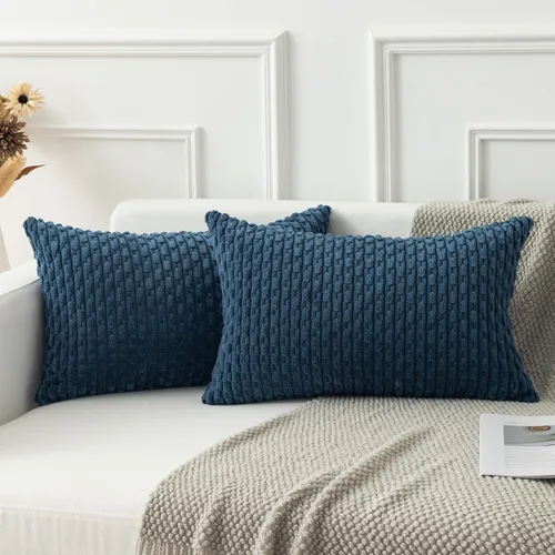 Miniatura 59 de Kevin Textile - Juego de 2 fundas de almohada decorativas de pana de 22 x 22 pulgadas, suaves, estilo bohemio, a rayas, decoración moderna del hogar