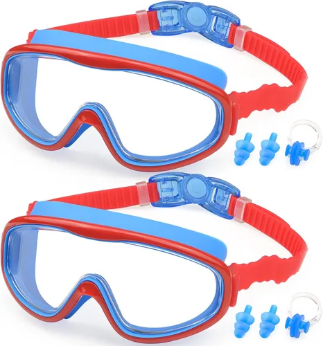 Miniatura 15 de KAILIMENG Gafas de natación para niños, paquete de 2 gafas de natación para edades de 3 a 15 años, antivaho y anti-rayos UV Cear de visión amplia