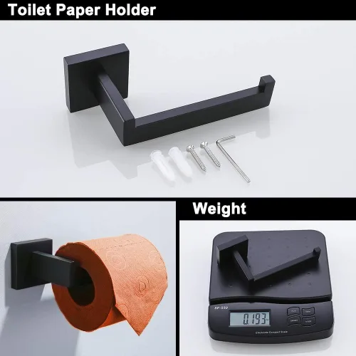 Miniatura 4 de TURS Juego de 3 toalleros negros con anillo para toallas, gancho para toallas de baño, de acero inoxidable, montaje en pared.