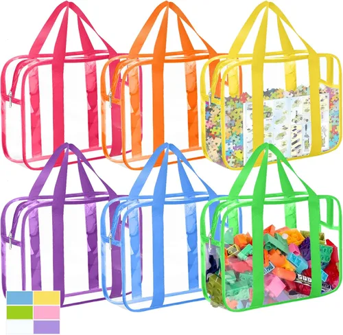 6 bolsas grandes de almacenamiento de juguetes, cajas de juguetes reutilizables de PVC transparente, organizador de juguetes de alta capacidad