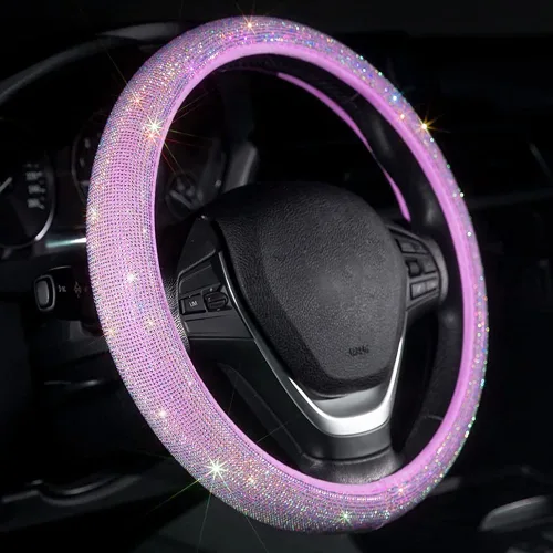Miniatura 10 de Carwales - Funda para volante de coche con brillantes para mujeres y niñas, 15 pulgadas, universal, de diamantes de imitación de cristal colorido