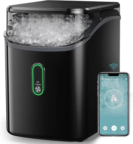 Miniatura 11 de Silonn Nugget - Máquina de hielo para encimera, máquina de hielo de guijarros con hielo masticable suave triturado, 33 libras por día con cuchara