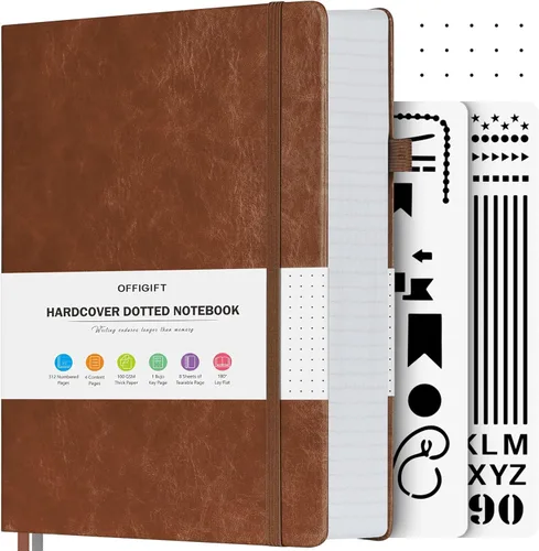 Cuaderno de puntos con viñetas, 312 páginas numeradas A5, cuadernos punteados de tapa dura, cuaderno de 3.53 oz/yd² con páginas de índice, diario de