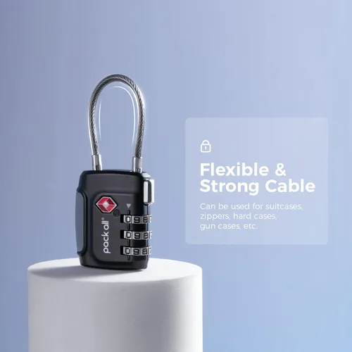 Miniatura 2 de pack all Candados de equipaje de cable aprobados por la TSA, candados de combinación de 3 dígitos, cerradura de viaje para maletas y bolsa, cuerpo