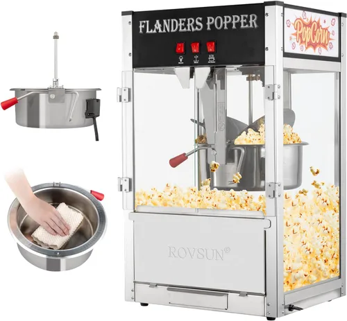 ROVSUN Máquina comercial de palomitas de maíz estilo cine con hervidor de 16 onzas, máquina para hacer palomitas de maíz para encimera con cuchara