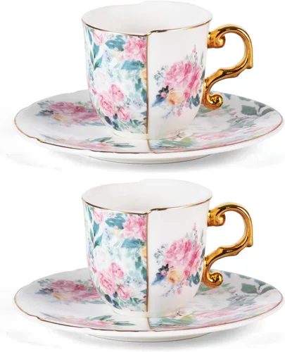 Miniatura 11 de KAMMAK - Juego de 2 tazas de té y platillos, tazas de café de porcelana, tazas de espresso apilables de 6.8 onzas, demitasses de cerámica para café