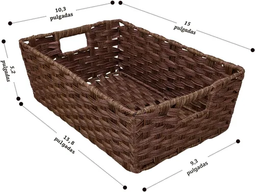 Miniatura 2 de Onlytak Cesta grande de almacenamiento de mimbre, marco de metal, juego de 2, lavable impermeable, 15 x 10.3 x 5.2 pulgadas, color marrón, cesta