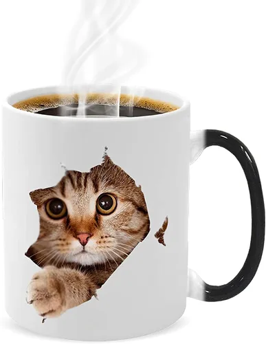 Miniatura 10 de Taza de café que cambia de color Caliamary, divertida taza de café con diseño de gato que cambia de color en cerámica, taza de café sensible al