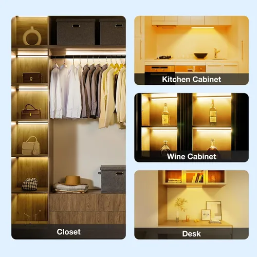 Miniatura 5 de Luces para debajo del gabinete con control remoto, paquete de 2 luces magnéticas regulables para el armario, luz de tienda LED inalámbrica Negro