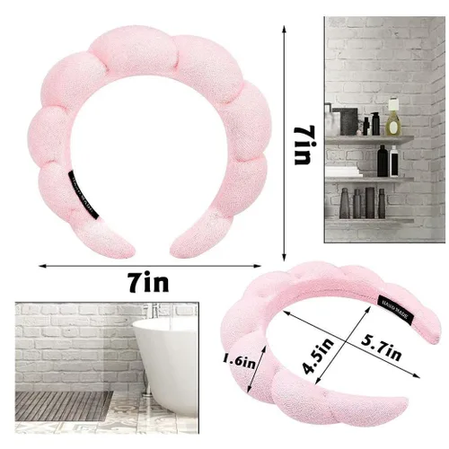 Miniatura 3 de Diadema de esponja de toalla de rizo para mujer, diadema de ducha hinchada para lavado facial, eliminación de maquillaje (paquete de 4, negro)