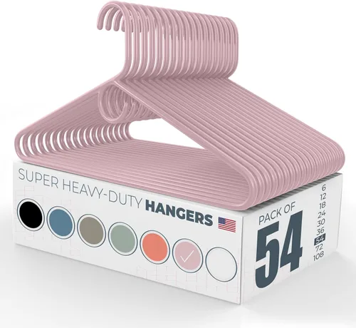 Miniatura 113 de Perchas de ropa súper resistentes, paquete de 50 (54 unidades), fabricadas en los Estados Unidos, capacidad de 10 libras, perchas de plástico grueso
