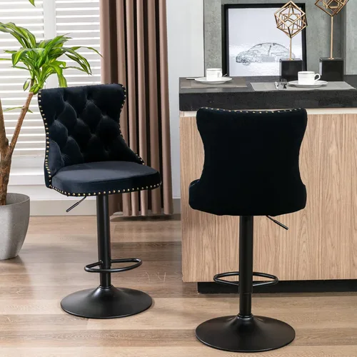 Sillas para Barra de Cocina, Bancos para Barra de Cocina, juego de 2 sillas giratorias de bar de cocina con respaldo, para el hogar pub e isla Negro