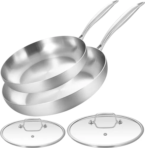 Miniatura 9 de LOLYKITCH Sartén de acero inoxidable de tres capas de 12 pulgadas con tapa, sartén, sartén de inducción, apta para horno y mango desmontable