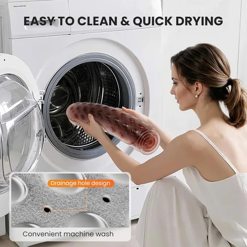 Miniatura 6 de Alfombrilla antideslizante para bañera, extra grande de 39x16 pulgadas con agujeros de drenaje y ventosas, lavable a máquina, color negro