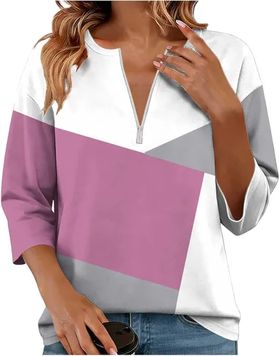 Miniatura 8 de Sudadera de manga larga con media cremallera para mujer, de gran tamaño, bloque de color, con cremallera de un cuarto, camisas de moda de primavera