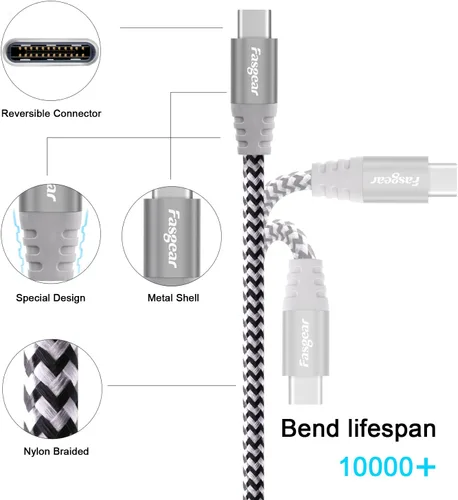 Miniatura 7 de Fasgear Cable USB C a Micro USB de 6 pies de nailon trenzado tipo C a micro USB, compatible con Galaxy S7/S6, HTC One/10 y más (gris, 6 pies)