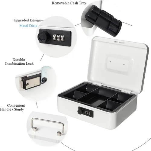 Miniatura 6 de Jssmst - Caja fuerte grande con cerradura con combinación, metálica y duradera, con bandeja para dinero en efectivo, color rosado