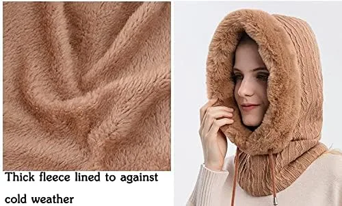 Miniatura 5 de Gorro de forro polar holgado de una pieza para mujer, bufanda con cordón, cálido, con capucha, pasamontañas de invierno