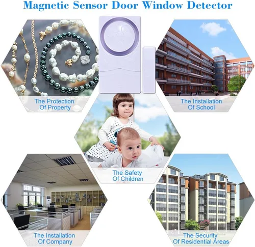 Miniatura 7 de Alarma antirrobo inalámbrica de seguridad para el hogar, sensor magnético, alarma de ventana de puerta, súper fuerte 110 dB, alarma de puerta