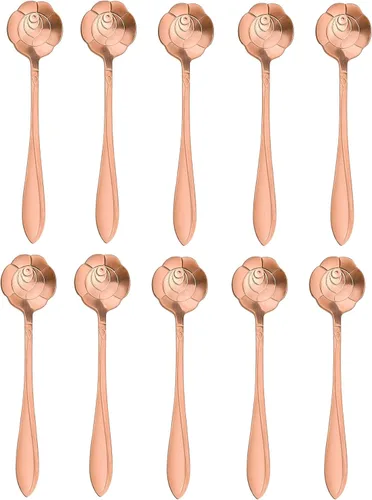 Miniatura 3 de Juego de 20 cucharas de café de flores de rosa de acero inoxidable, para postre, azúcar, helado, agitar, té, cucharas de batido para vajilla