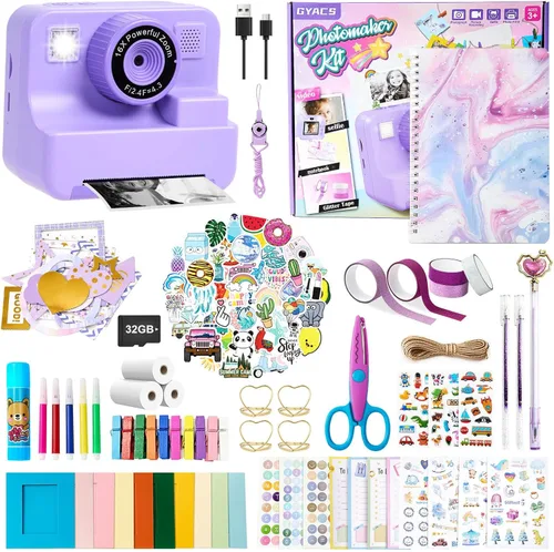 Miniatura 8 de Cámara de impresión instantánea para niños, cámara de video selfie de 1080P con kit de diario de bricolaje, más de 200 accesorios, regalos