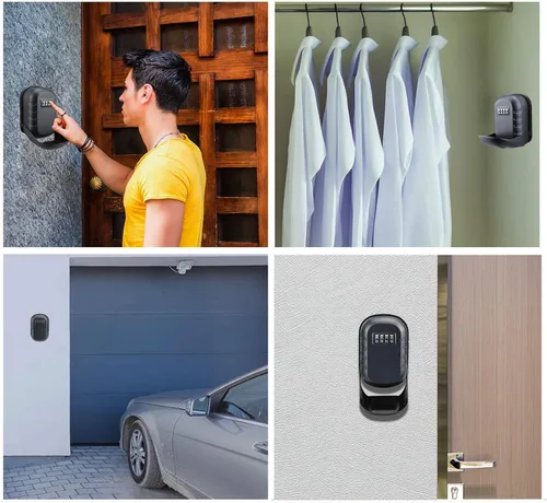 Miniatura 6 de BenRich Caja de seguridad para llaves, montaje en pared, impermeable, combinación con código 4-digital reiniciable para el hogar, familia, agentes