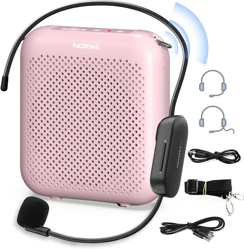 Miniatura 9 de Norwii Micrófono inalámbrico con amplificador de voz, 4000 mAh, portátil, recargable, Bluetooth, mini altavoz personal con 2 micrófonos de diadema