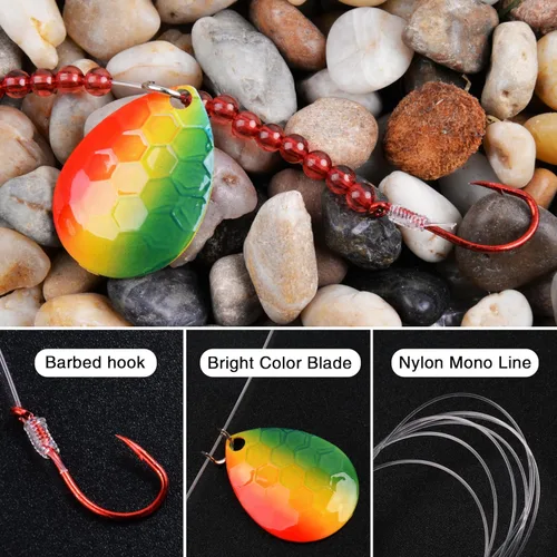 Miniatura 2 de OROOTL Walleye Rigs Kit, 6pcs Walleye Fishing Lures Crawler Harness Colorado Spinner Blade Pre-Rigged Live Bait Rigs Spinnerbaits Freshwater
