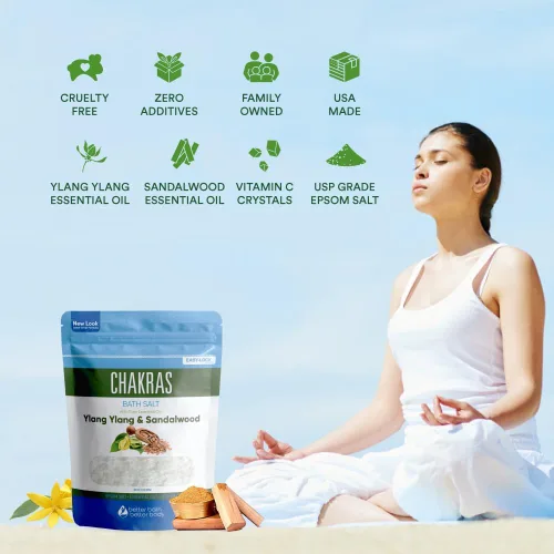 Miniatura 3 de Chakras - Sal de baño de 32 onzas de sal de Epsom con ylang ylang natural, sándalo, eucalipto, incienso, manzanilla y canela, aceites esenciales más