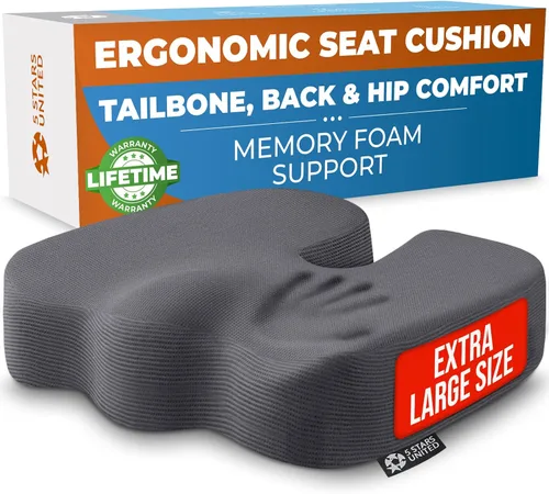 Miniatura 14 de 5 STARS UNITED Cojín de asiento para aliviar el dolor de coxis – Cojín grande de espuma viscoelástica para recuperación de coxis, cadera, ciática