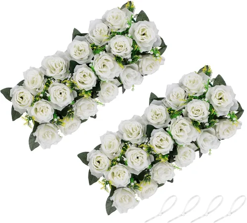 Miniatura 18 de NUPTIO Centros de mesa de flores artificiales para mesas, 6 unidades, color borgoña, rosa polvorienta y blanco cremoso, arreglos de rosas falsas