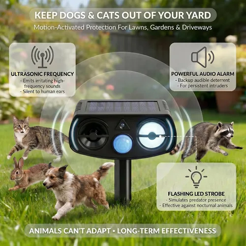 Miniatura 2 de Repelente ultrasónico de animales, sensor de movimiento alimentado por energía solar, disuasorio de animales al aire libre con luz estroboscópica