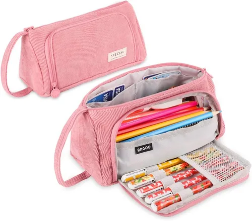 Miniatura 9 de iSuperb Estuche de gran capacidad para lápices, bolsa de pana grande, bolsa portátil para bolígrafos con cremallera, organizador de maquillaje
