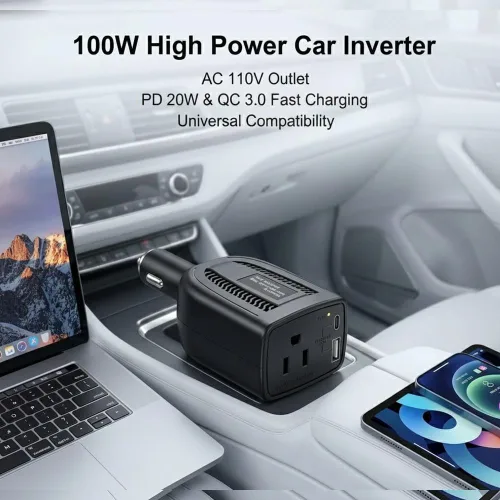 Miniatura 2 de HearGrow - Inversor de corriente de 100 W para vehículo: adaptador de cargador directo de encendedor de cigarrillos sin ventilador, negro