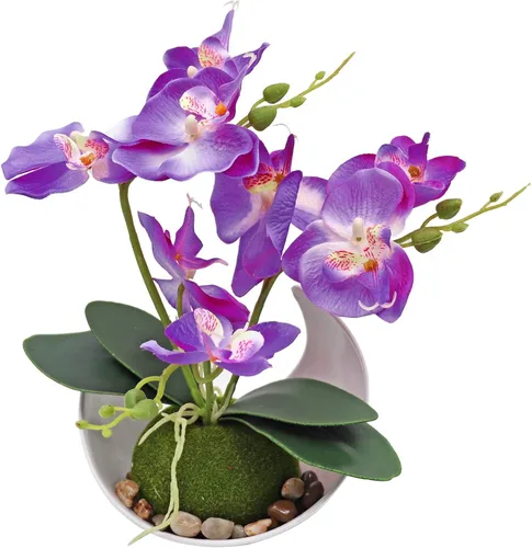 MINYULUA Flor de orquídea artificial, arreglo floral de Phalaenopsis púrpura con jarrón, planta en maceta Bonsái para boda, fiesta, oficina, mesa,