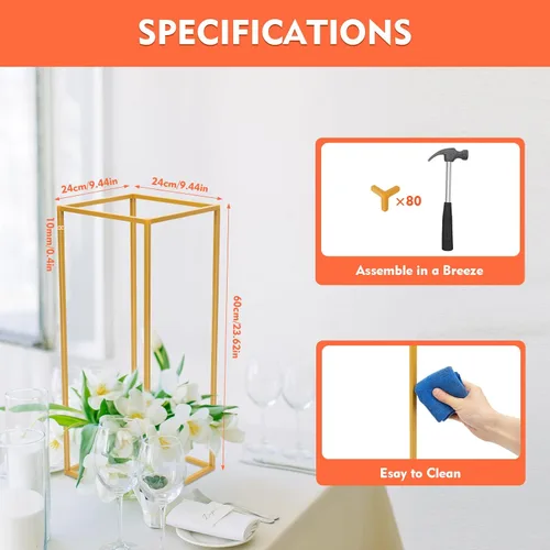 Miniatura 7 de 10 soportes geométricos dorados de 23 pulgadas para decoración de boda, soportes de columna de jarrón de metal para eventos, fiestas, decoración