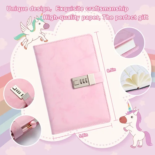 Miniatura 6 de Juego de regalo de diario, diario de cuero sintético de mármol de 300 páginas para escribir, cuaderno de dibujo con cerradura, incluye cerradura